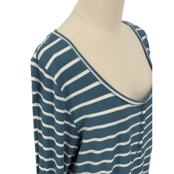 TORRID LOUNGE Blue White Stripe Henley Long Sleeve Shirt Top Plus Size 2 - Picture 4 of 5
